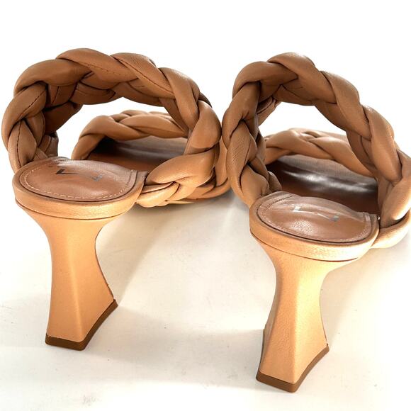 Marc Fisher Hammy Slide Heels 6 NWOT Tan Leather Square Toe Slip On Braided Mule - Picture 5 of 8